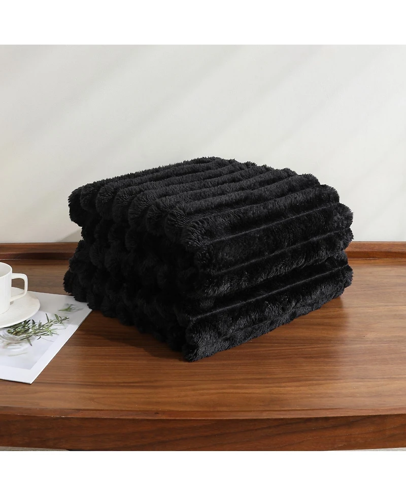 Kate Aurora Modern Lux Ultra Soft & Plush Ribbed Accent Throw Blanket - 50 in. W x 60 L Navy
