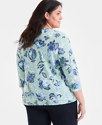 Style & Co Plus Size Printed 3/4-Sleeve Top, Exclusively at Macy's