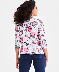 Style & Co Women's Printed 3/4-Sleeve V-Neck Knit Top, Exclusively at Macy's