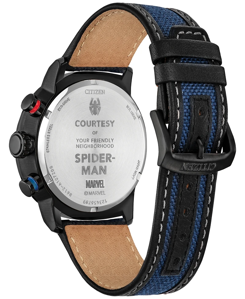 Citizen Eco-Drive Men's Chronograph Marvel Spider-Man Double Vision Blue Nylon Leather Strap Watch 44mm