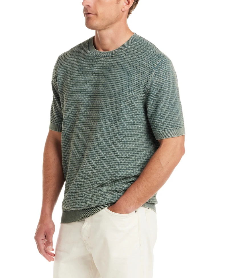 Weatherproof Vintage Men's Short Sleeve Woven Crewneck Sweater