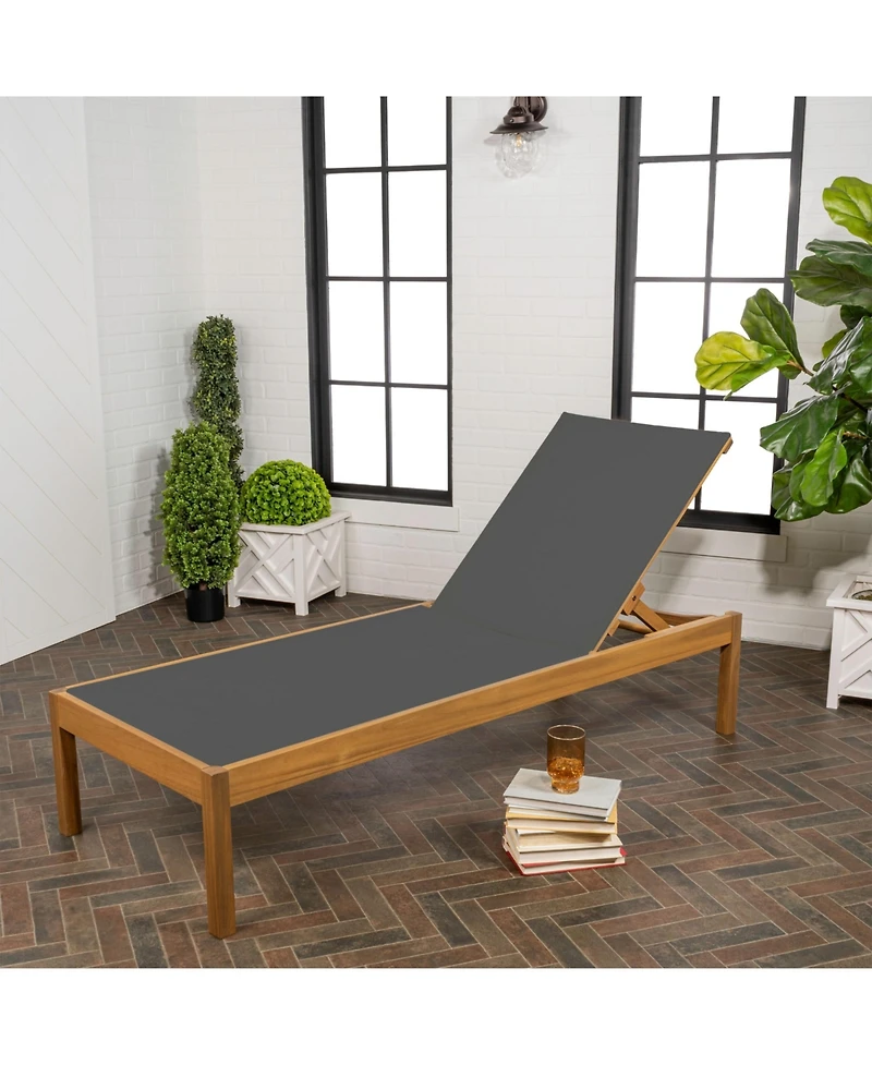 Jonathan Y Mallorca Modern Classic Foldable Adjustable Wood Chaise Outdoor Lounge Chair with Cushion & Wheels