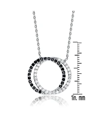Sterling Silver White Gold Plated Cubic Zirconia Double Outlined Circle Neckalce