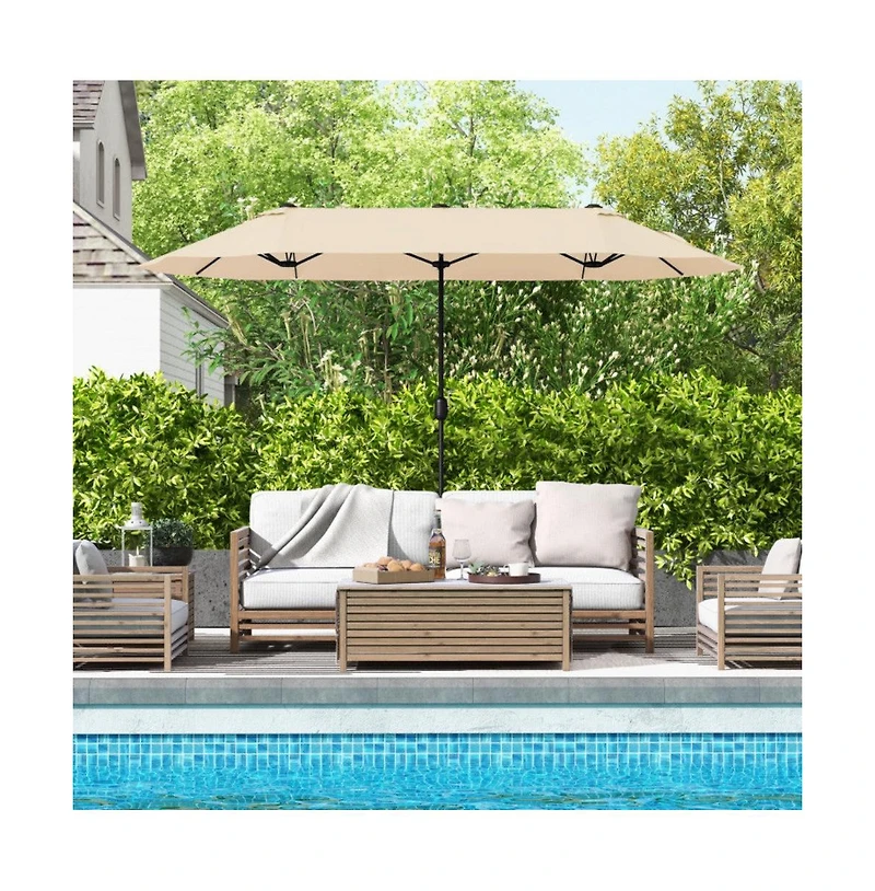 13 Feet Double-Sided Patio Twin Table Umbrella with Crank Handle