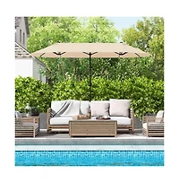 13 Feet Double-Sided Patio Twin Table Umbrella with Crank Handle
