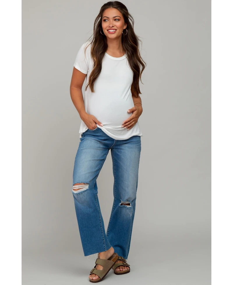 Pinkblush Maternity Blue Straight Leg Frayed Hem Jeans