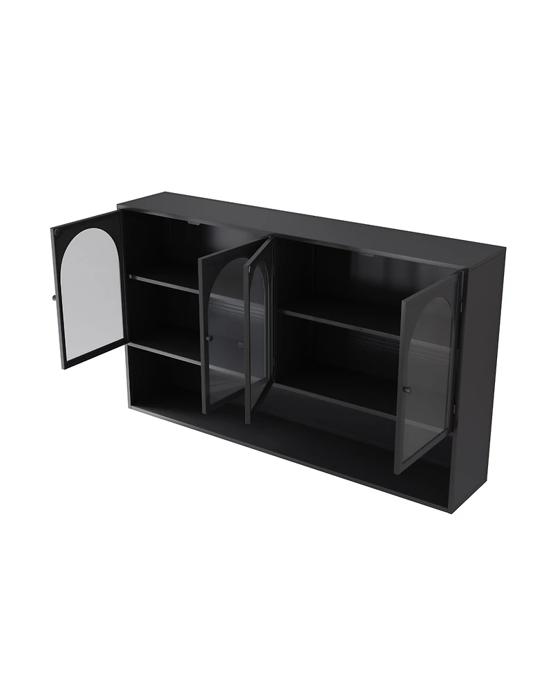 Streamdale Four-door Glass Storage Cabinet (Black)