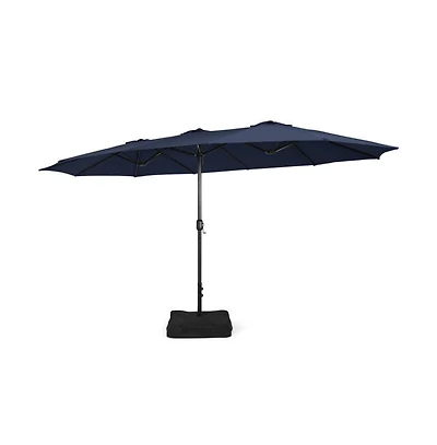 15 Feet Double-Sided Twin Patio Umbrella with Crank and Base