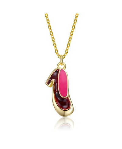14K Gold Plated with Pink & Red Enamel High Heel Pendant Necklace