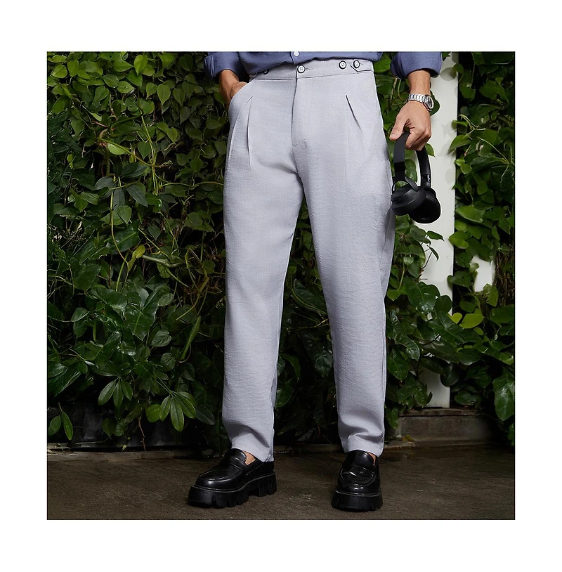 Campus Sutra Men's Cloud Grey Pleated Tailored Trousers