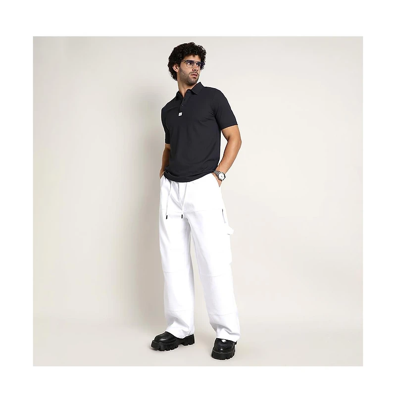 Campus Sutra Men's Midnight Black Seamless Ribbed Polo T-Shirt