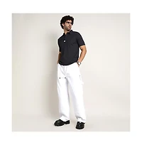 Campus Sutra Men's Midnight Black Seamless Ribbed Polo T-Shirt