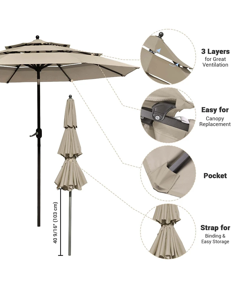Yescom 10 Ft 3 Tier Patio Umbrella with Crank Handle Push to Tilt Aluminum Backyard