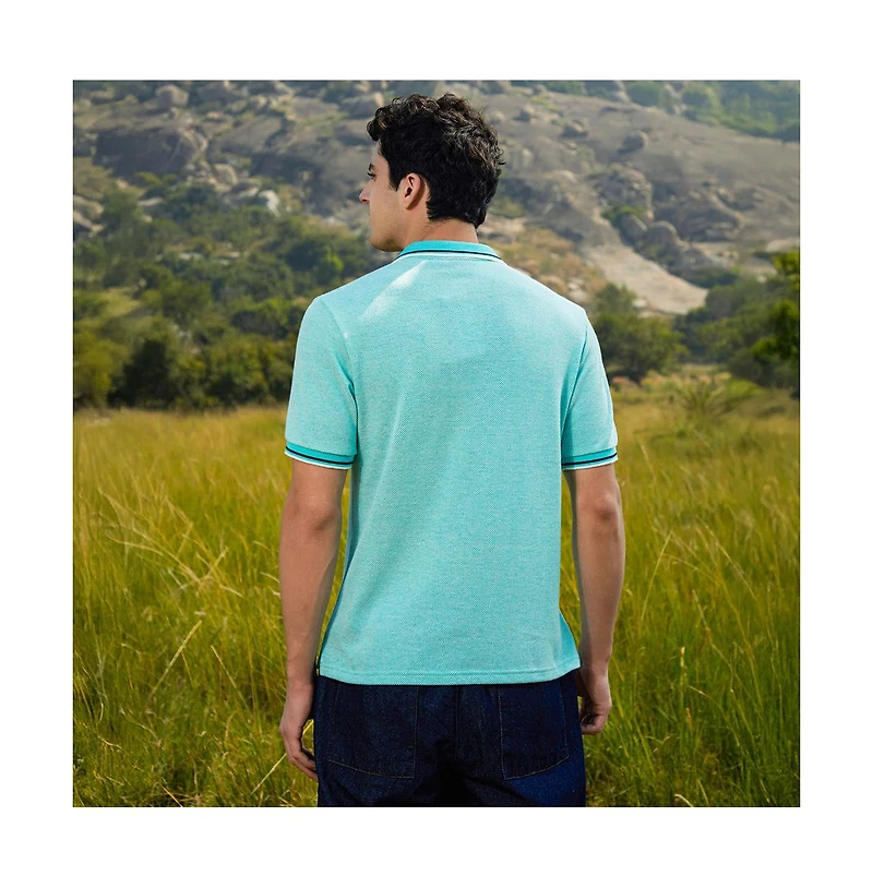 Campus Sutra Men's Aqua Blue Multitrack Knit Polo T-Shirt