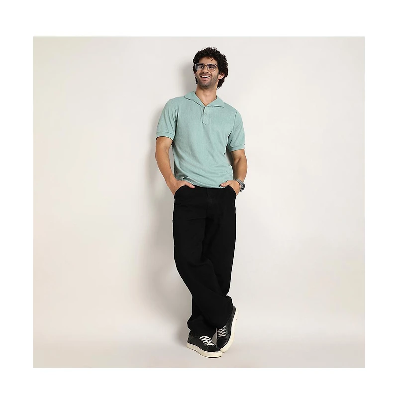Campus Sutra Men's Sea Green Tactitle Spread-Polo T-Shirt