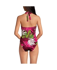 Lands' End Women's Sculpting Suit Plunge Halter High Leg One Piece Swimsuit