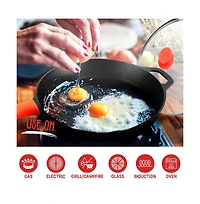 NutriChef 12'' Pre-Seasoned Cast Iron Pan with Glass Lid & Silicone Handle NCCI12