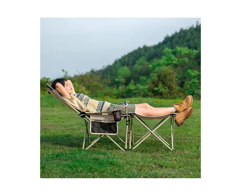 Naturehike, Outdoor Camping Recliner Chair with Side Table, Relaxing Folding Lounge Chair, Adjustable Tilt Chaise Lounge with Cup Holder, 600D Oxford