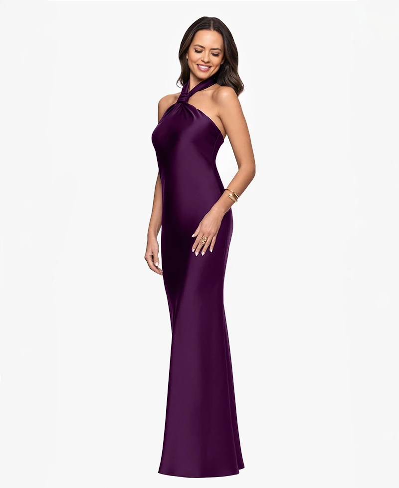 Betsy & Adam Women's Solid-Color Knot-Front Long Halter Dress
