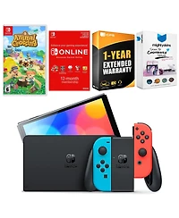 Nintendo Switch Neon Red & Blue Oled Console with Animal Crossing New Horizons, Nso 12 Month Family Membership