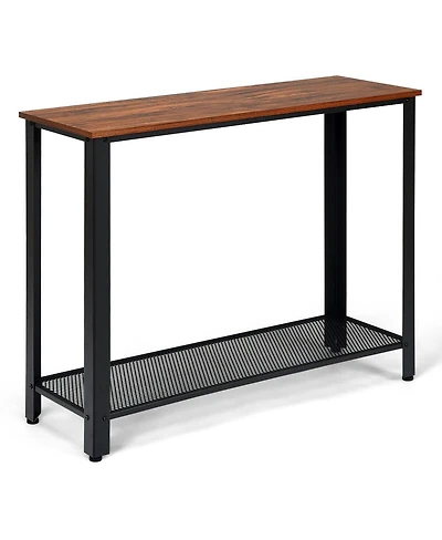 Metal Frame Wood Console Sofa Table with Storage Shelf