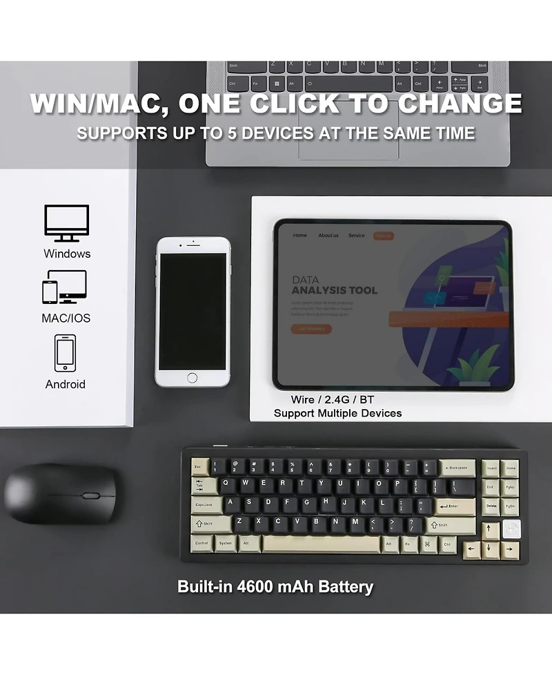 Yunzii AL71 75% Mechanical Keyboard,Full Aluminum Cnc,Hot Swappable Gasket,2.4GHz Wireless BT5.0/Usb-c Wired,Nkro Programmable Rgb Backlight Creamy Ty