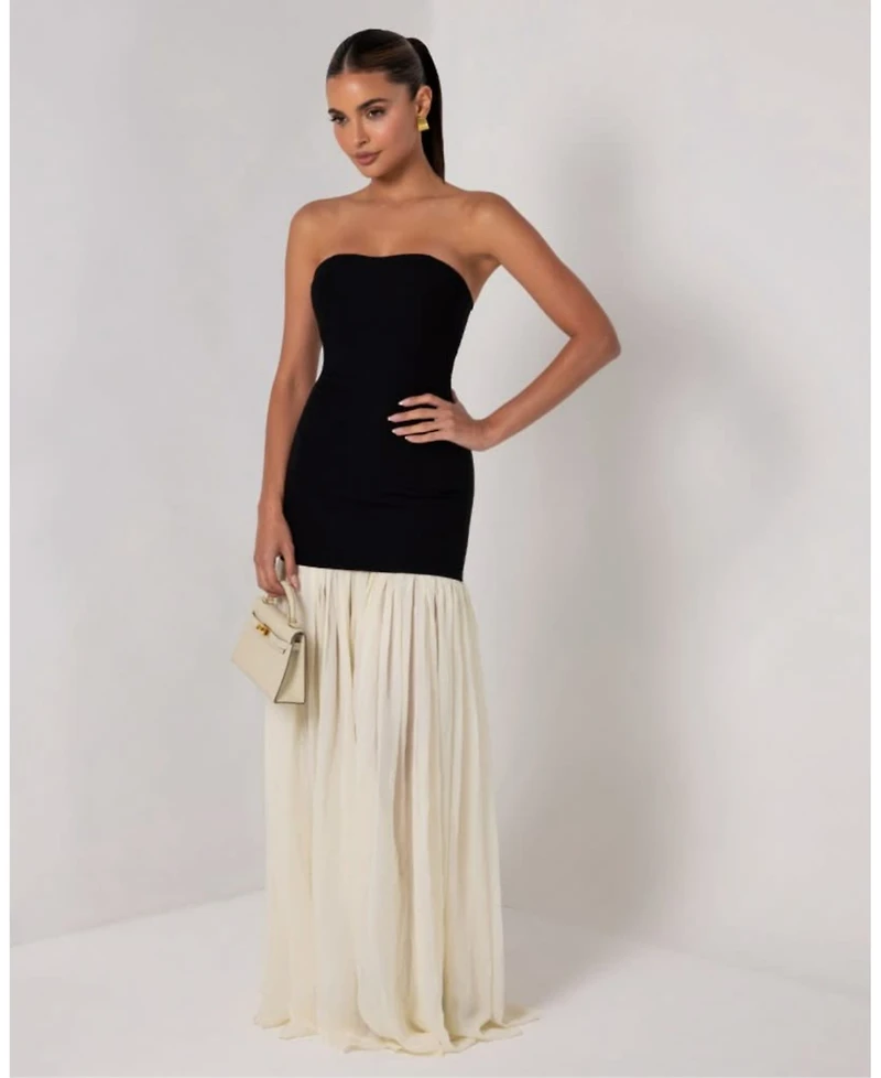 Heiress Beverly Hills Women's Strapless Cream Chiffon Maxi Dress