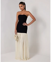Heiress Beverly Hills Women's Strapless Cream Chiffon Maxi Dress