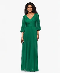 Betsy & Adam Women's Pleated Balloon-Sleeve Long Dress