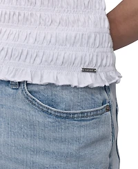 Dkny Jeans Women's Smocked Cotton Elbow-Sleeve Top