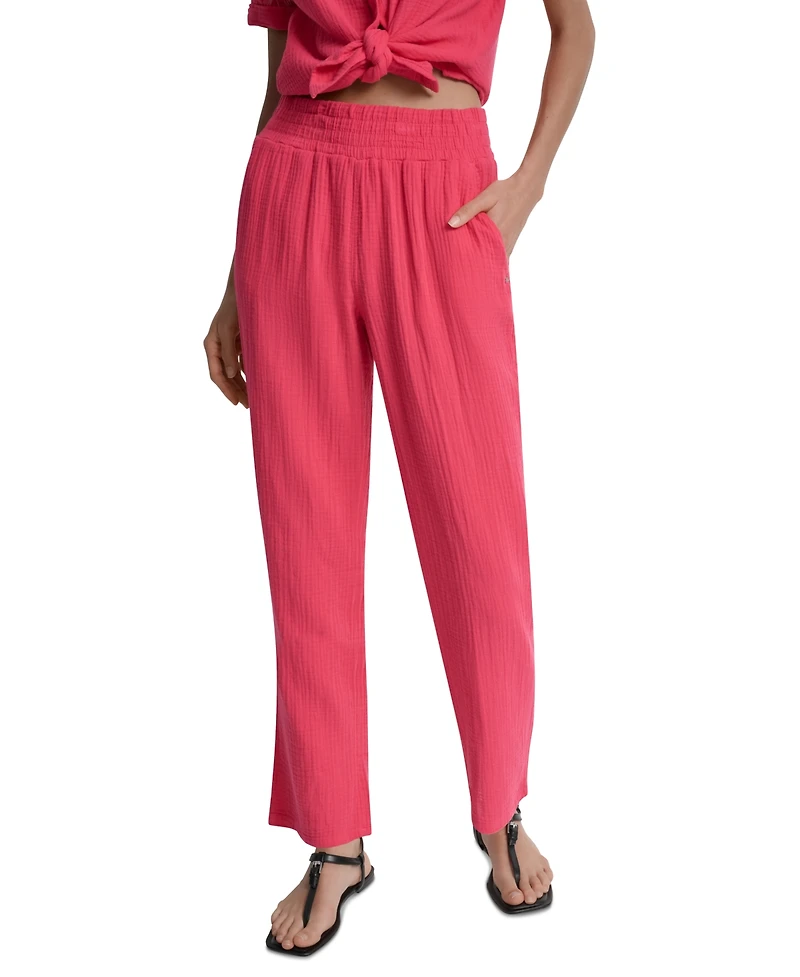 Dkny Jeans Petite Cotton Pull-On Smocked-Waist Pants