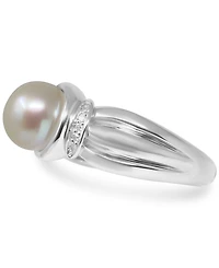 Tahitian Pearl (9mm) & Diamond (1/20 ct. t.w.) Ring in Sterling Silver