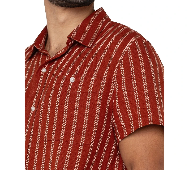 Liverpool Los Angeles Men's Striped Short-Sleeve Camp Shirt
