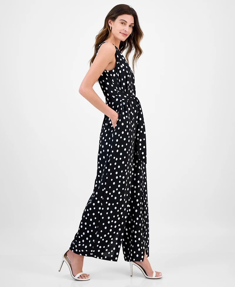 Connected Women's Printed Tie-Waist Sleeveless Jumpsuit
