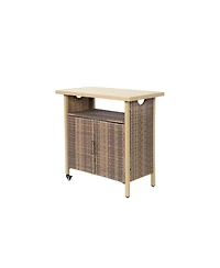 Outdoor Wicker Bar Cart with Glass Top