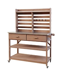 Outdoor Potting Bench with Hutch & Stainless Steel Top