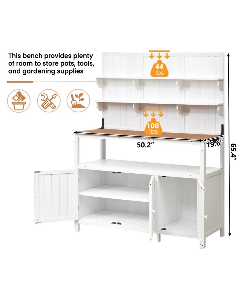 Fir Wood Potting Bench with Hutch