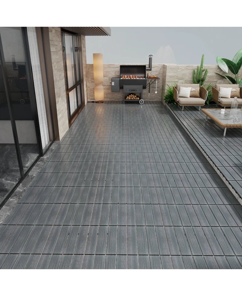 Wpc Patio Tiles - 22 Pack - Interlocking Decking - 11.8" Ash