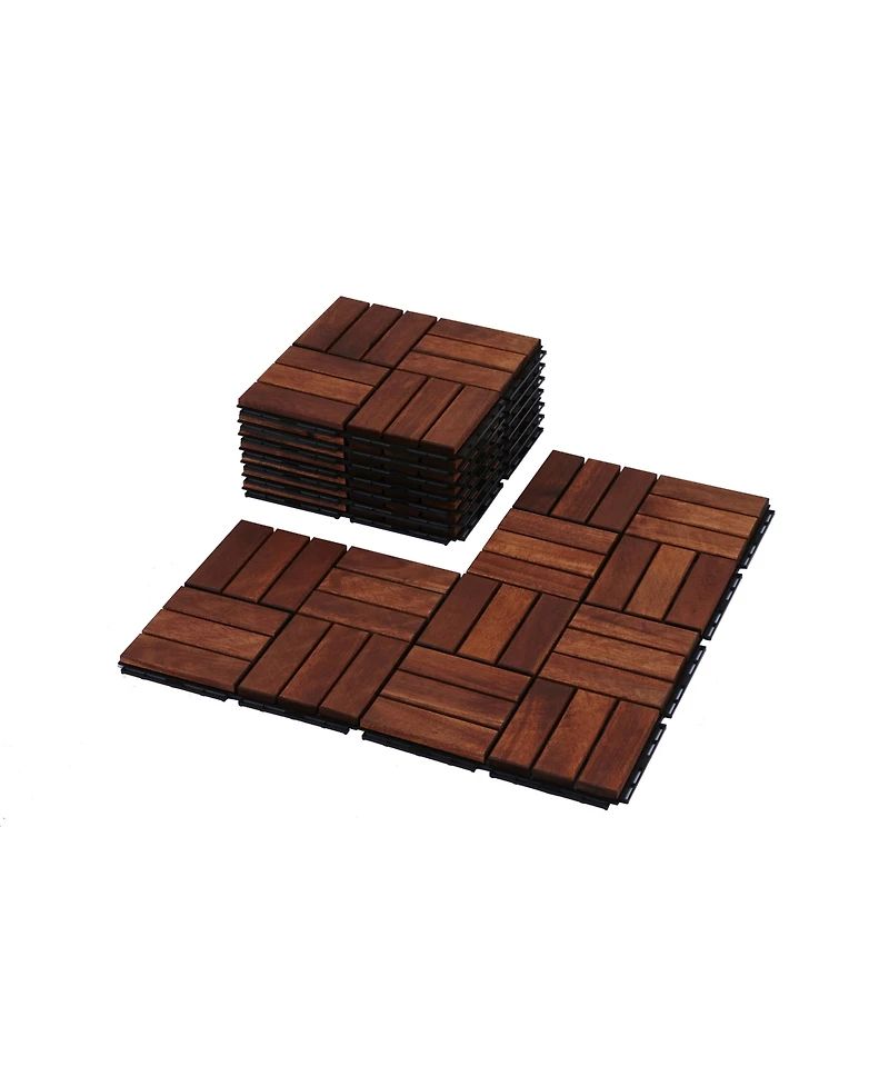 Acacia Wood Deck Tiles - Checker Pattern, 20 Pcs