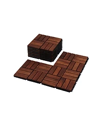 Acacia Wood Deck Tiles - Checker Pattern, 20 Pcs