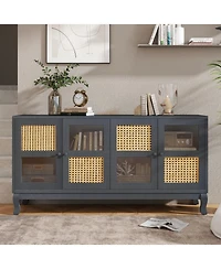 Industrial Grey Retro Sideboard with Rattan Doors