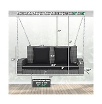 2-Person Patio Pe Wicker Hanging Porch Swing Bench Chair Cushion 800 Pounds