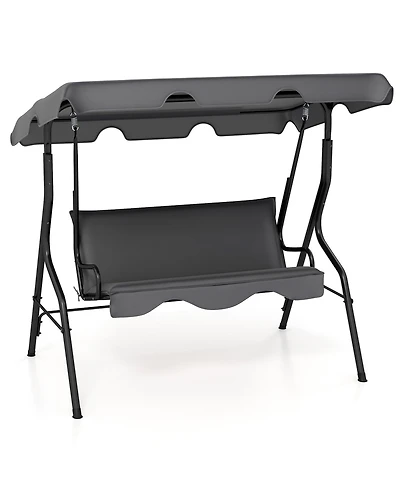 Gymax 3-Person Swing Chair Porch Seat w/ Adjustable Canopy Removable Cushion