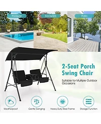 Gymax 2-Person Canopy Porch Swing Padded Chair Cooler Bag Rotatable Tray