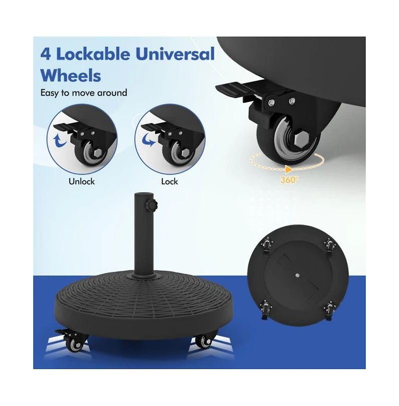 50 Lbs Patio Wicker Style Resin Umbrella Base Stand Heavy Duty with Wheels