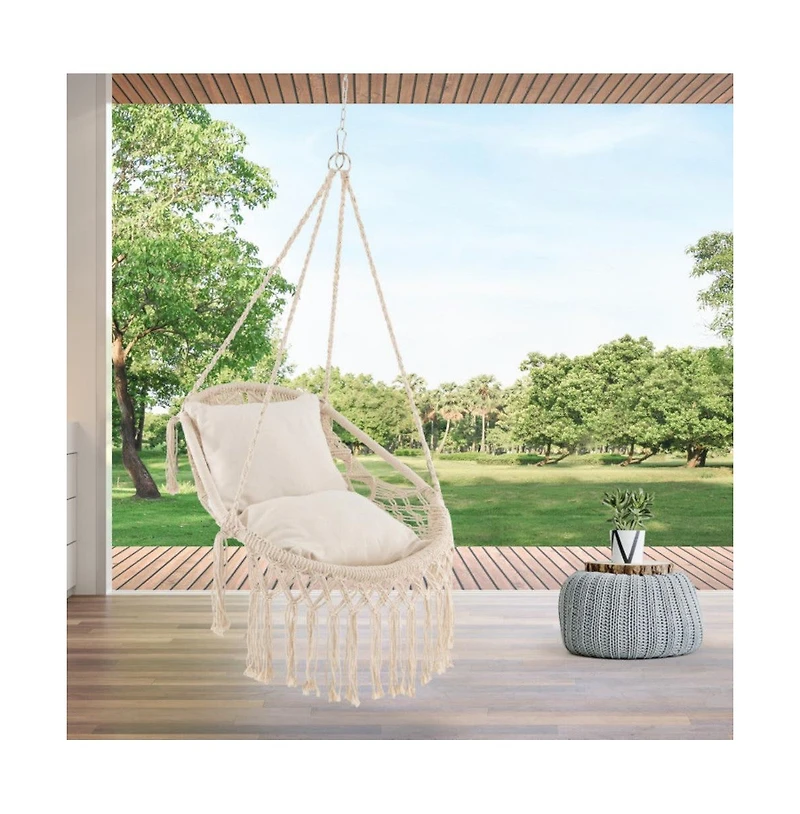 Hanging Hammock Chair with Soft Seat Cushions and Sturdy Rope Chain