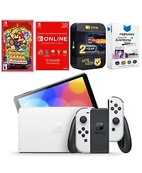 Nintendo Switch White Oled Console with Paper Mario: the Thousand Year Door, Nso 12 Month Family Membership, MightySkins Console and Controller Skin V