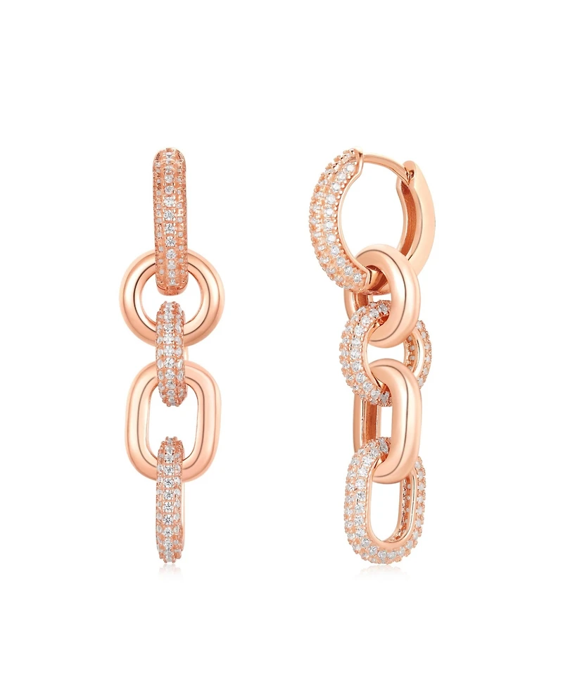 Suzy Levian Sterling Silver Cubic Zirconia Chain Link Drop Earrings