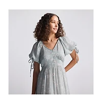 Reistor Women's Puff Sleeve Midi Dress