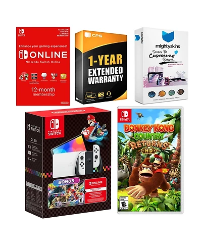 Nintendo Switch Oled Console Mario Kart 8 Bundle with Donkey Kong Country Returns Hd, Nso 12 Month Family Membership